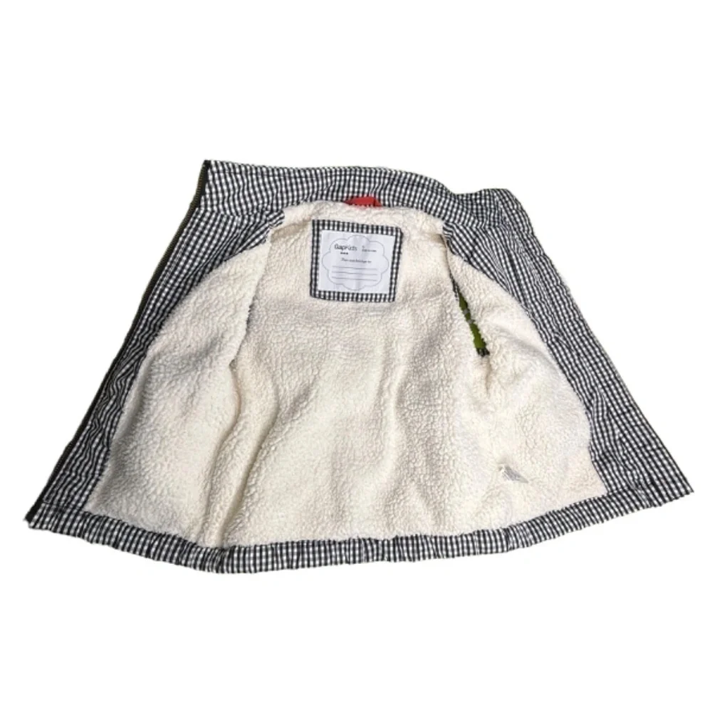 GAP Kids Girls Vest Jacket Black White Gingham Sherpa Lined‎ Zip Up Sleeveless